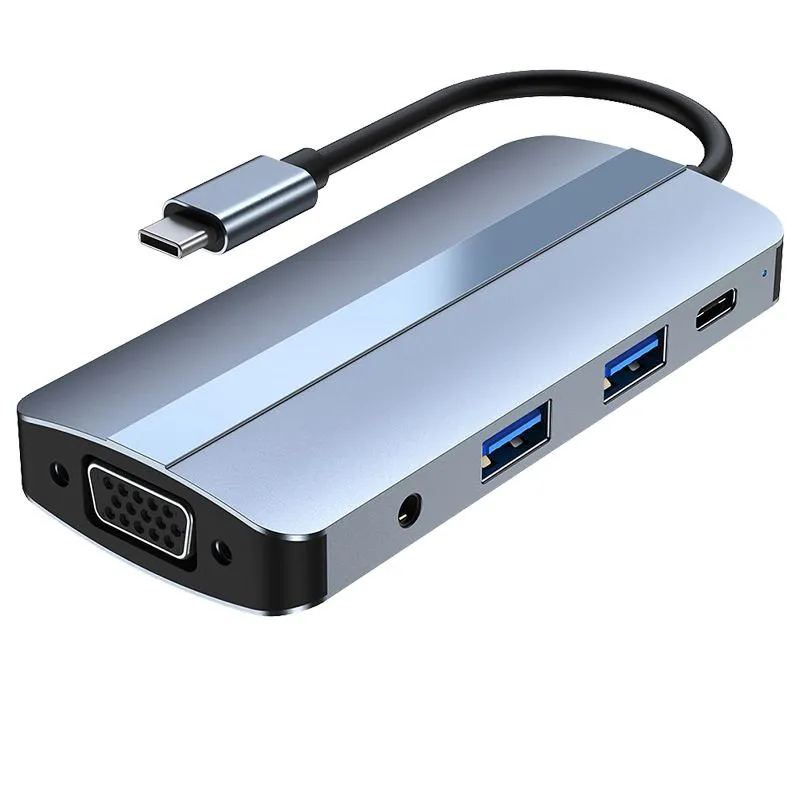 8-in-1 Type-C Expansion Dock for Dual Display, HDMI & VGA, Silver 1pcs