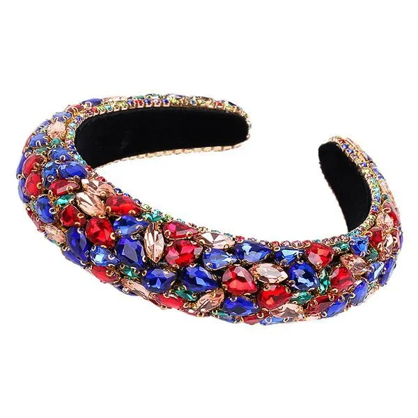 Blue and Red Color Asymmetrical Baroque Sponge Rhinestone Headband