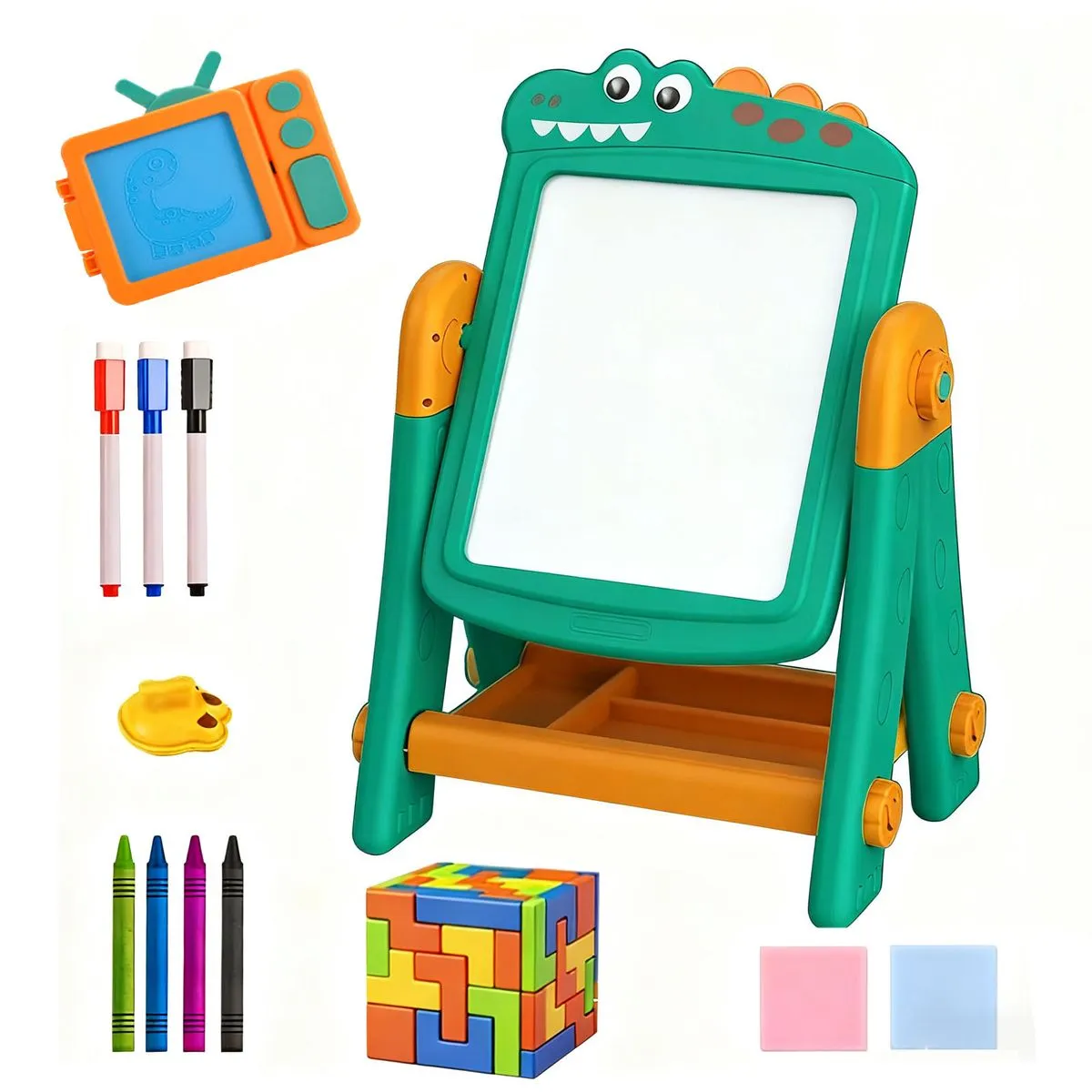 Kids Play Table Activity Table Drawing Board & Building Blocks Toy Toddler - Green