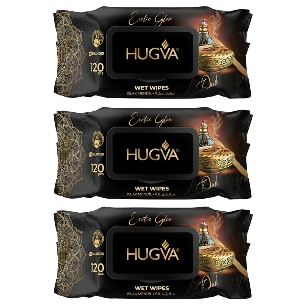 Hugva Luxury Scented Wet Wipes - Exotic Glow Oud - 3 Pack