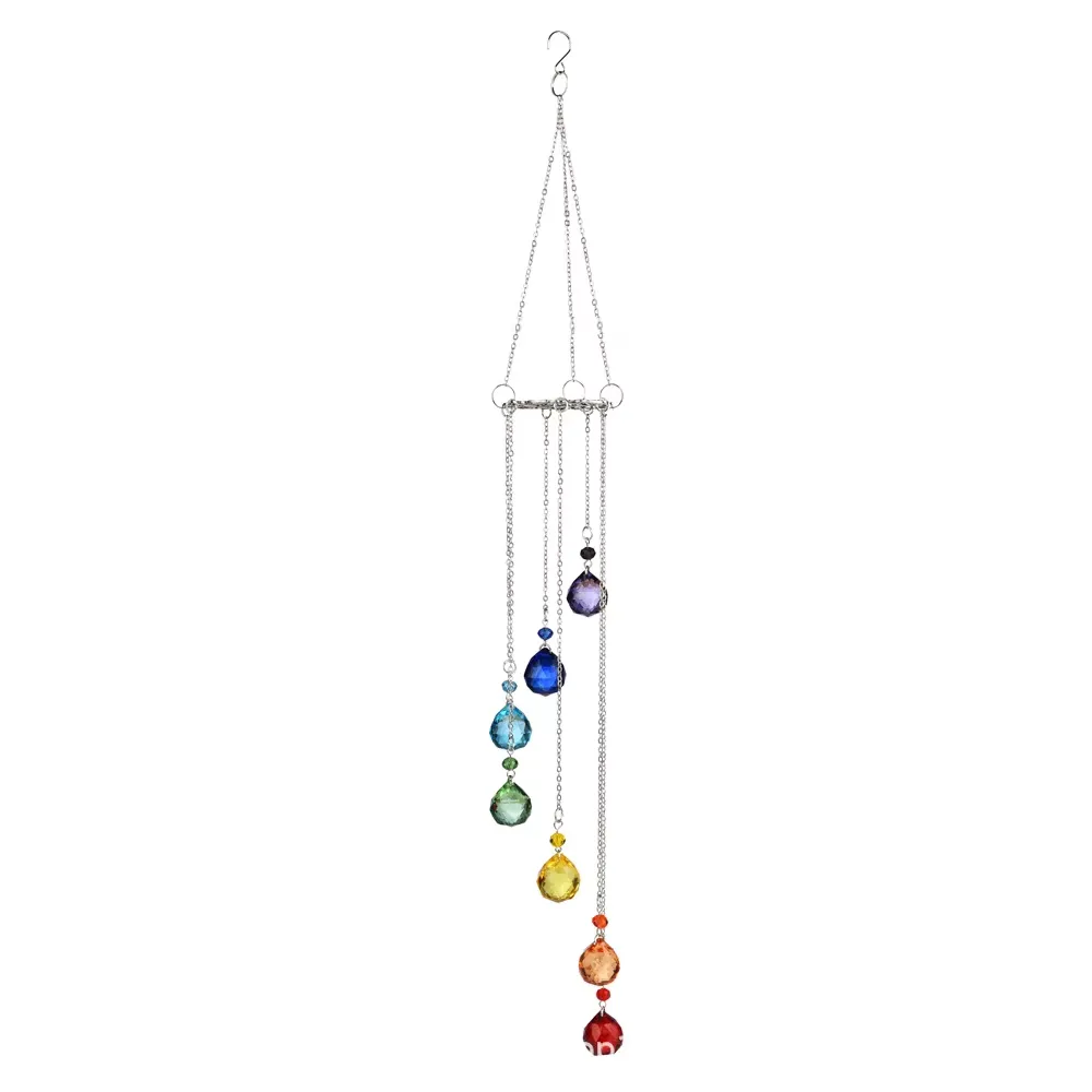 Garden Decor Pendant Lucky Tree Seven Sun Catcher Crystal (52cm) - Rainbow