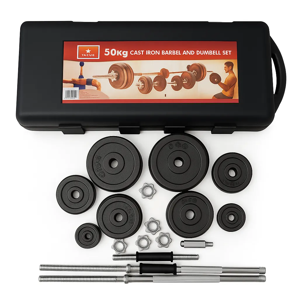 50kg Cast Iron Barbell & Dumbbell Set - Home Gym