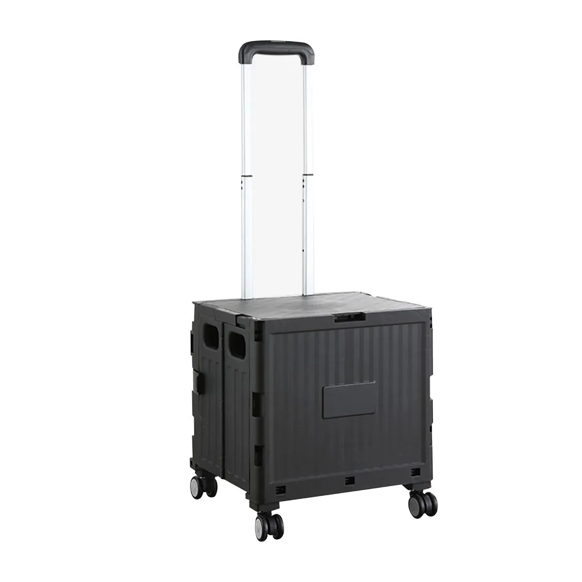 50L Portable Foldable Storage Cart with Wheels , Pull Handle & Lid - Black, White