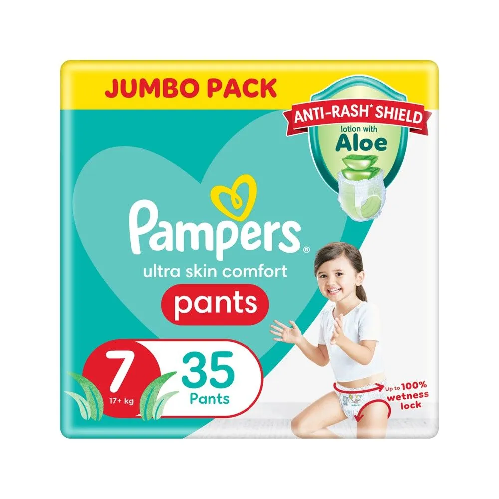 Pampers Anti-Rash Shield Pants Size 7 (17+ kg) 35 Nappies, Lotion With Aloe