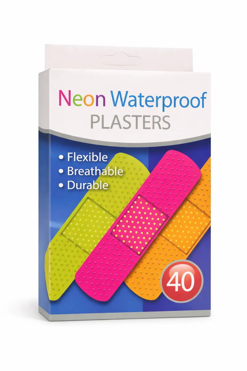 Neon Waterproof Plasters - 40 Pack | Flexible & Breathable