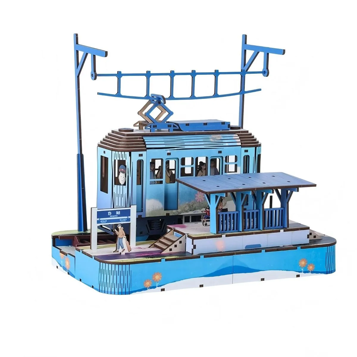 Retro Tram Station 3D Wooden Puzzle, DIY Laser Cut Home Decor Hobby Gift