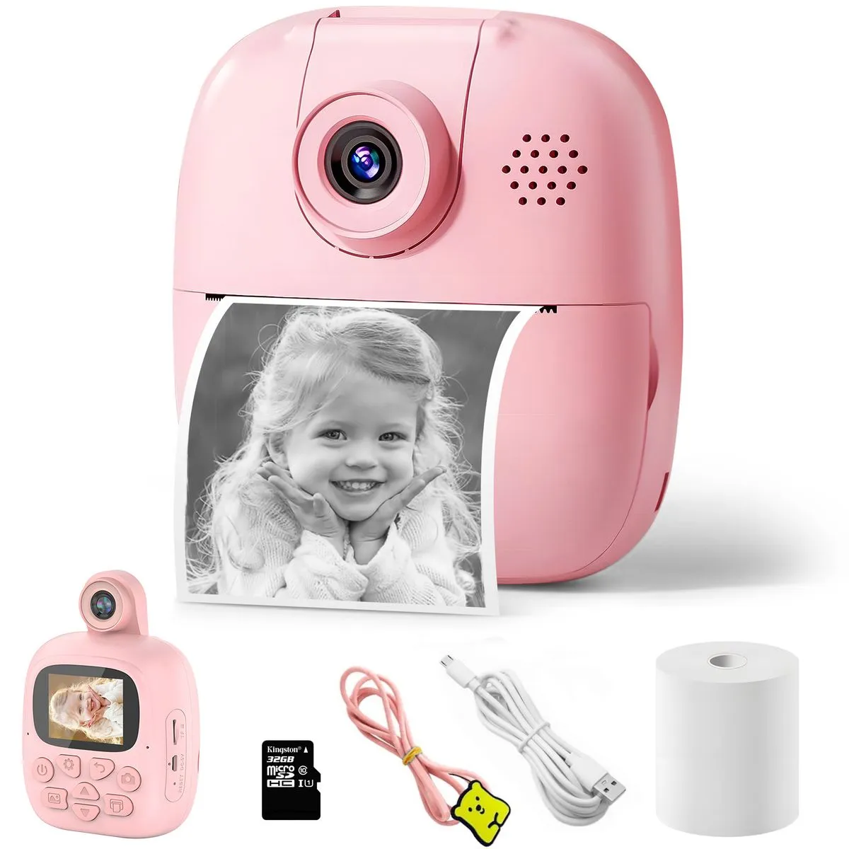 2.0 Inch Kids Instant Print Camera HD Thermal Printer with Printing Paper - Pink