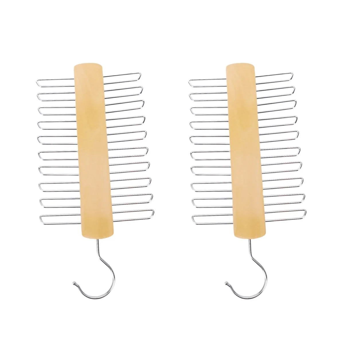 2 Store 20 Bar Wooden Tie Hanger - Scarfs & Belt Rack Organiser