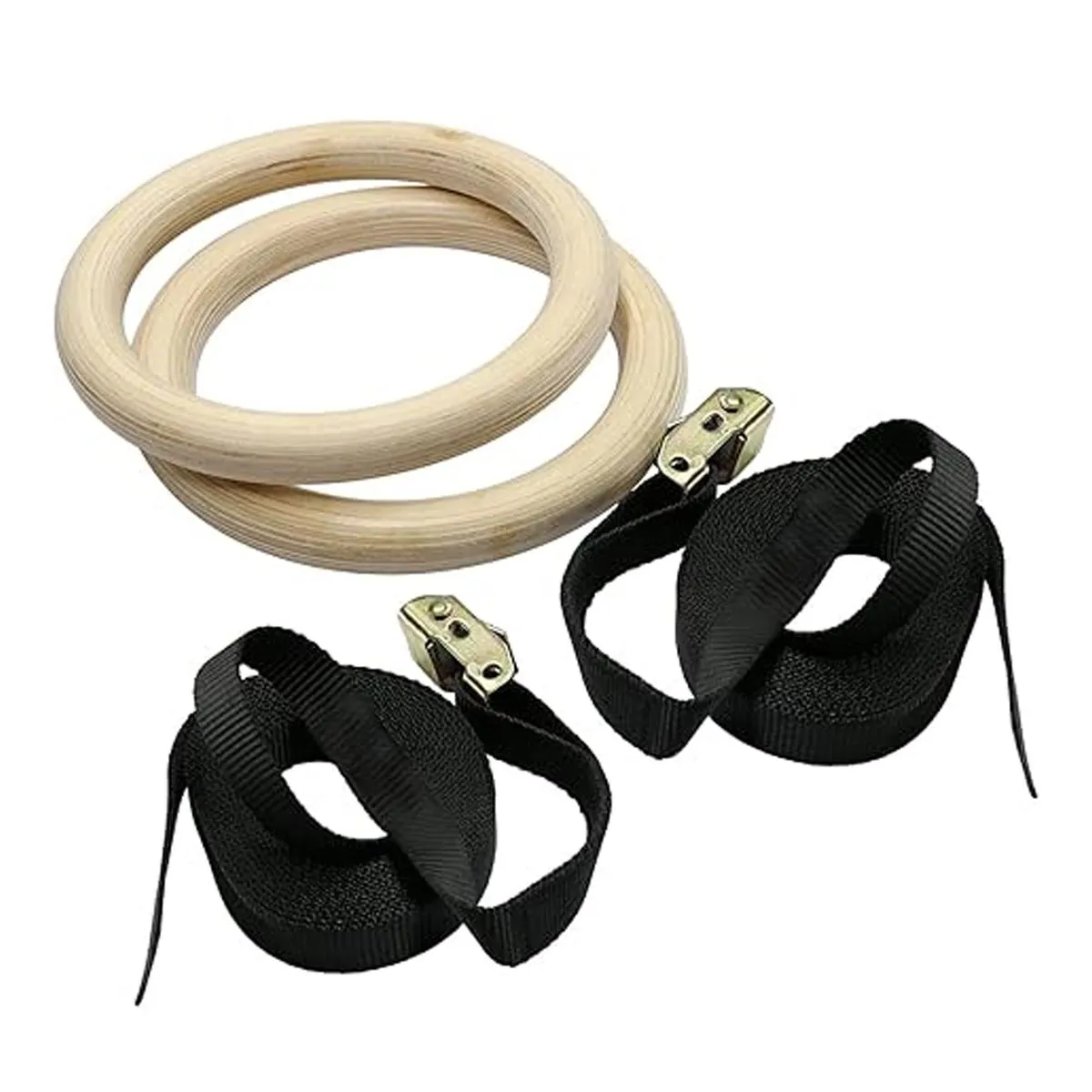 Set of 2 Gymnastics Rings Strength Training Wooden Exercise Gym Rings - Unscaled webbing wood color