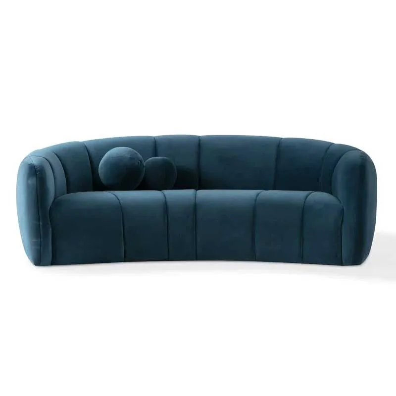 Rose Channel Tufted Curved 3 Seater Couch Sofa - Blue