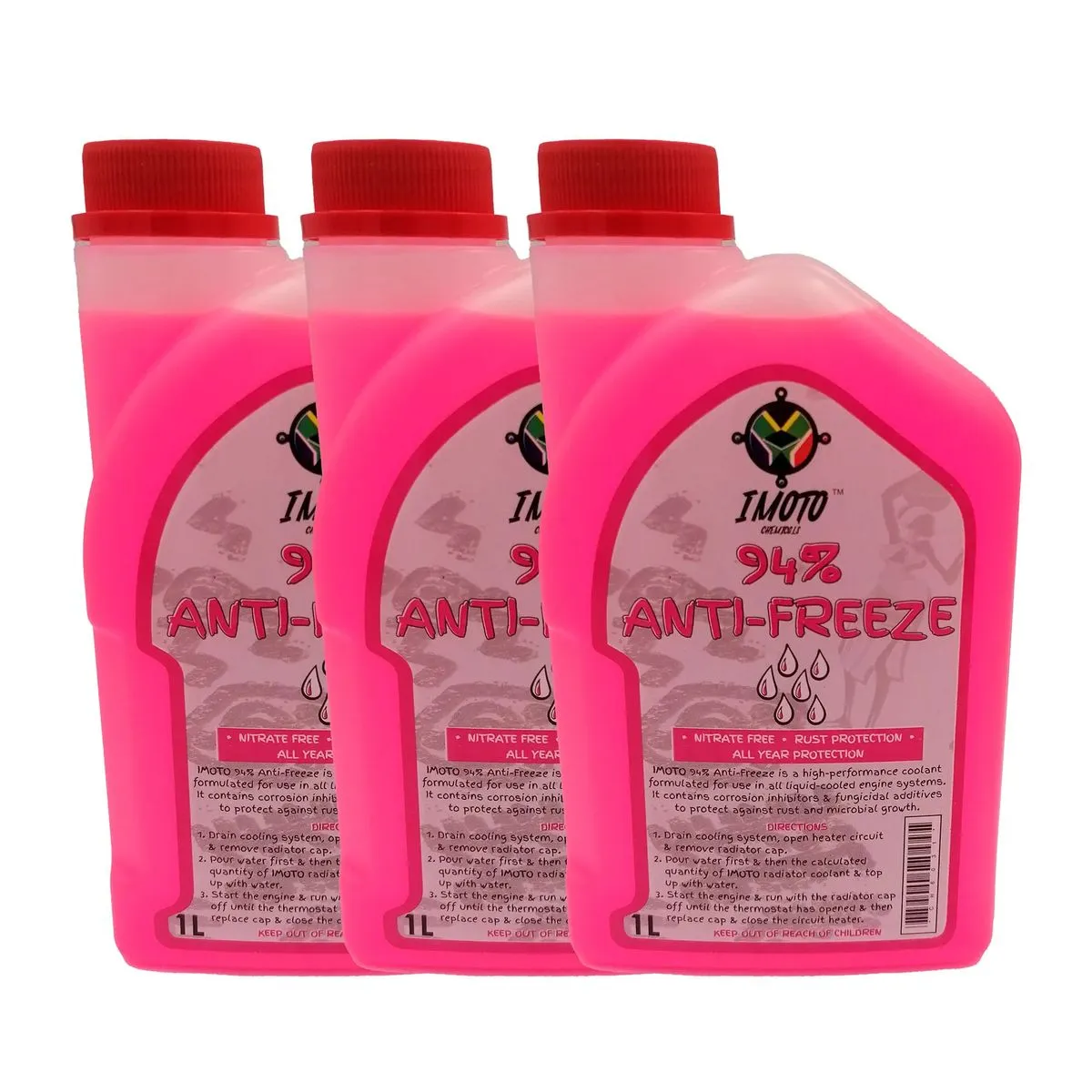 Imoto Anti-Freeze 94% Glycol Pink 1L Pack of 3 Compatible with Vehicles