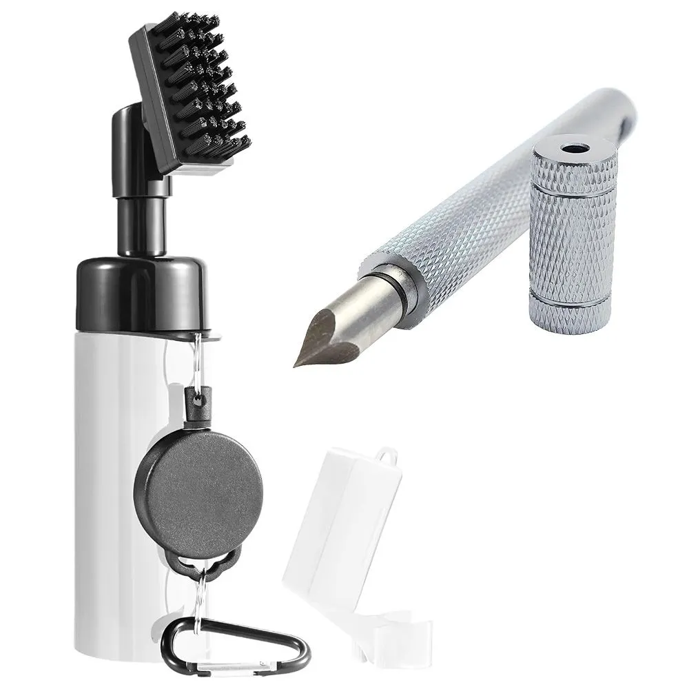 Pro Golf Club Cleaner Brush with Golf Groove Sharpener Tool for Men/Women - White