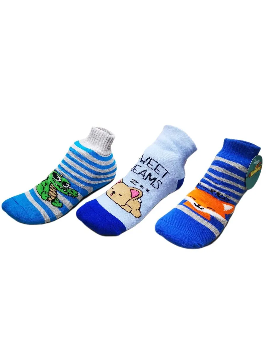 Kids Slipper Socks with Non-Slip Grip Pads - Assorted Pack of 3 - UK 2 - 6-8.5