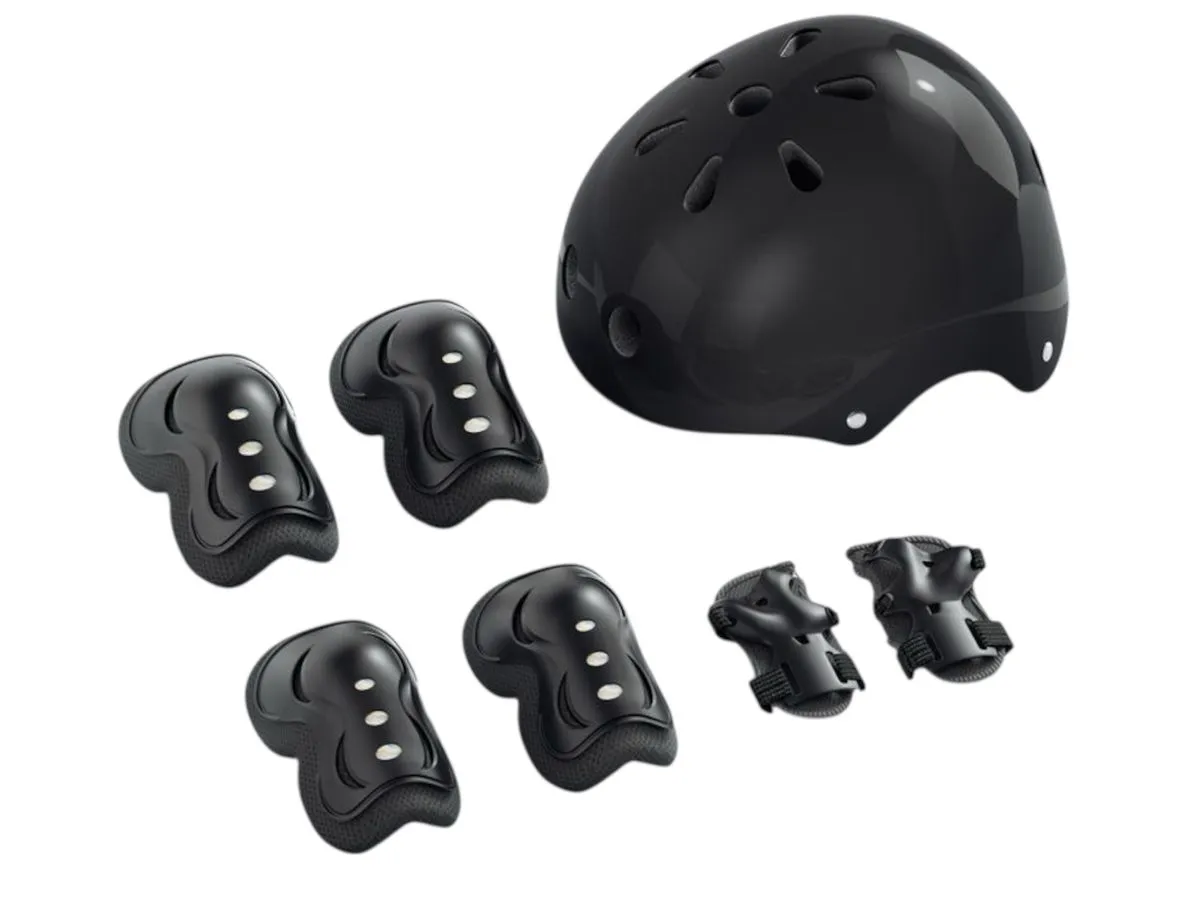 7pc Kids Bike Helmet & Protective Gear Set + Knee Elbow Wrist Pads (6-14yr) - Black