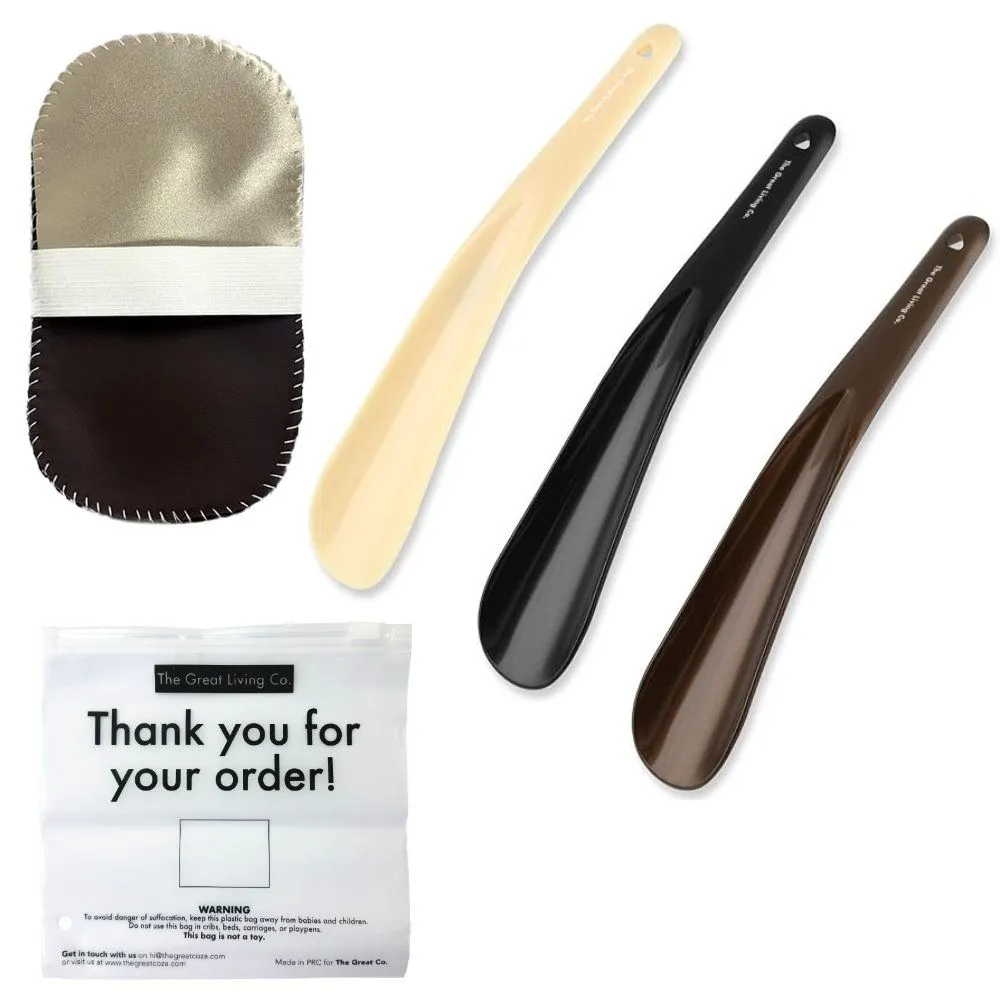 3 Shoehorns,1 Shoe Polishing Glove & 1 Zipper Storage Bag - 5 Piece Set