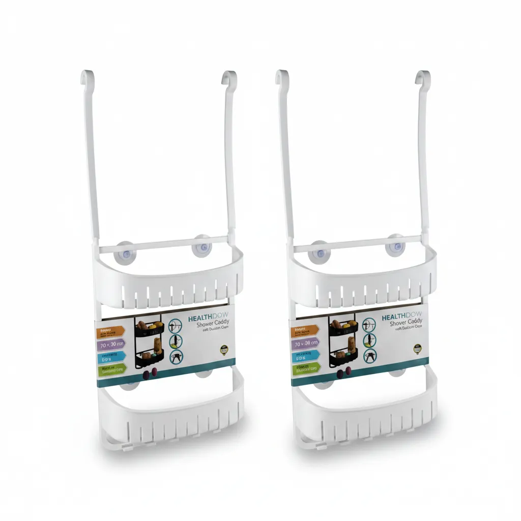 Healthglow Shower Caddy 70x30 cm with Suction Cups for Easy - 2 Pack