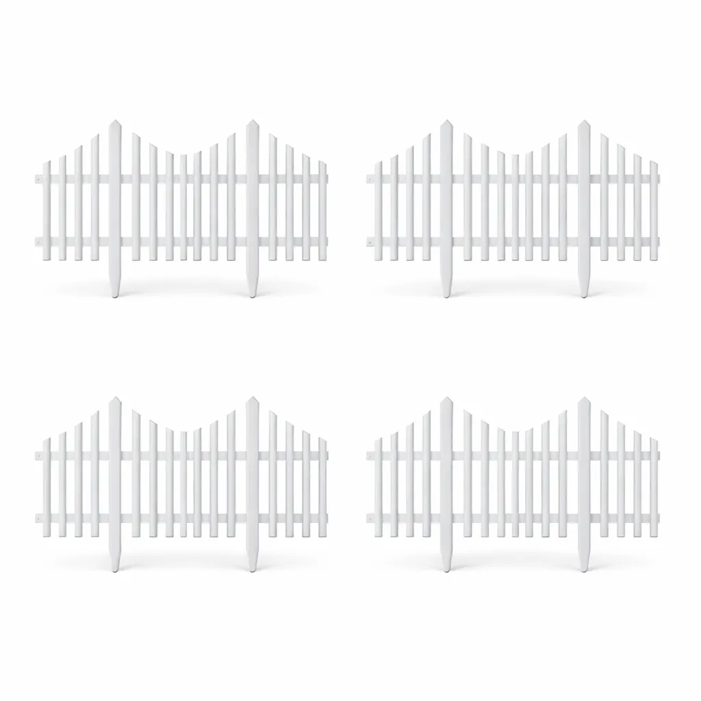 4 Pack - Garden Edging Fence Panels - White