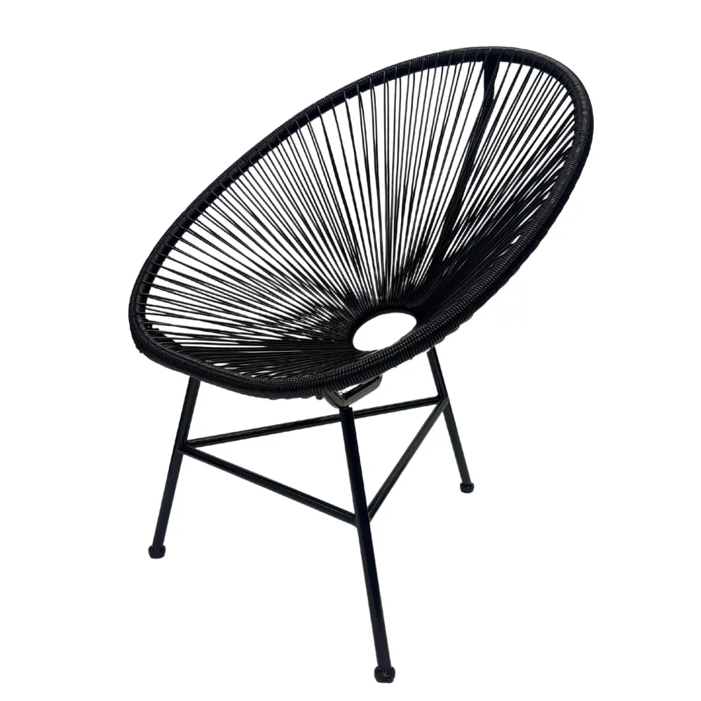 Fine Living Acapulco Rope Chair - 1-Seater Indoor & Patio Lounge Chair - Black