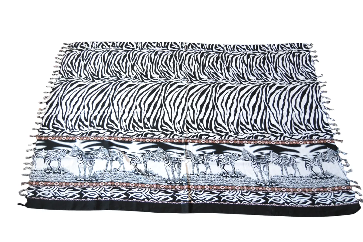 African Printed Sarong - Zebra Print - White