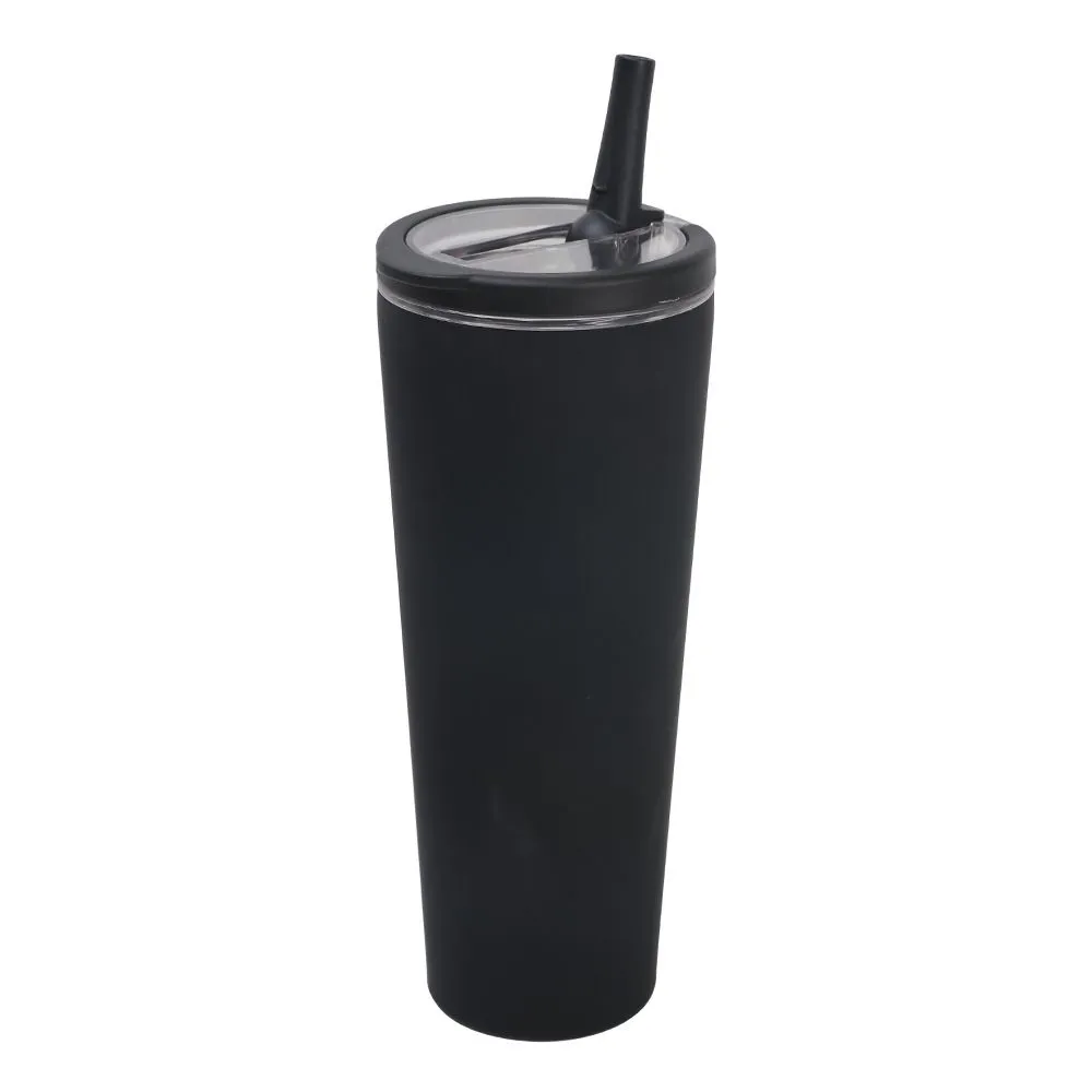 Stainless Steel Straw Tumbler (Green/Black/White) - 1 Piece - Black