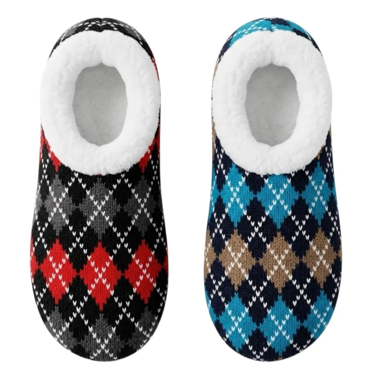 4 Pack Winter Knitted Ladies Fleece Lined Slippers Sock NonSkid Sole UK 3-6 - Black Red Black Blue