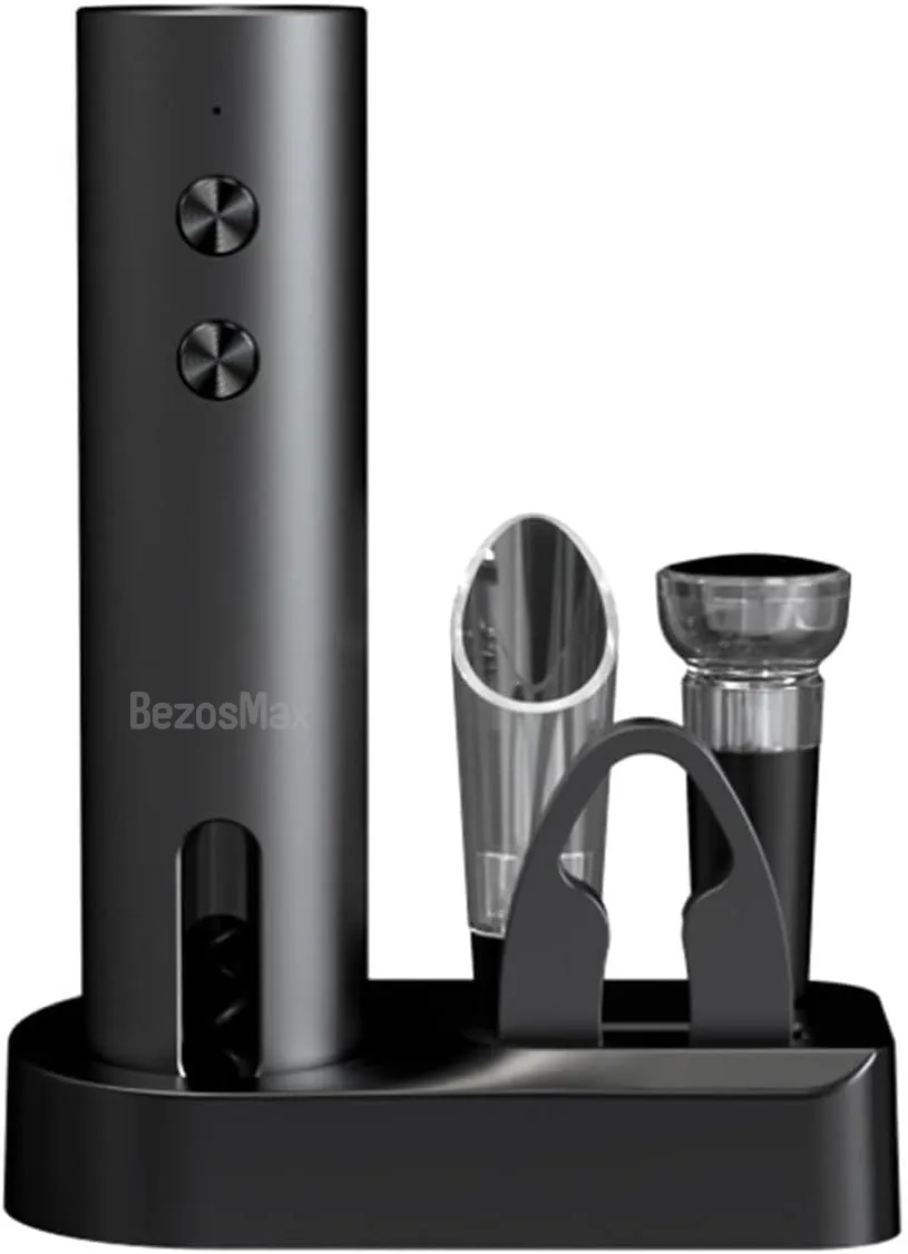 BezosMax 5 in 1 Electric Wine Opener, Automatic Corkscrew for Home Bar - Black