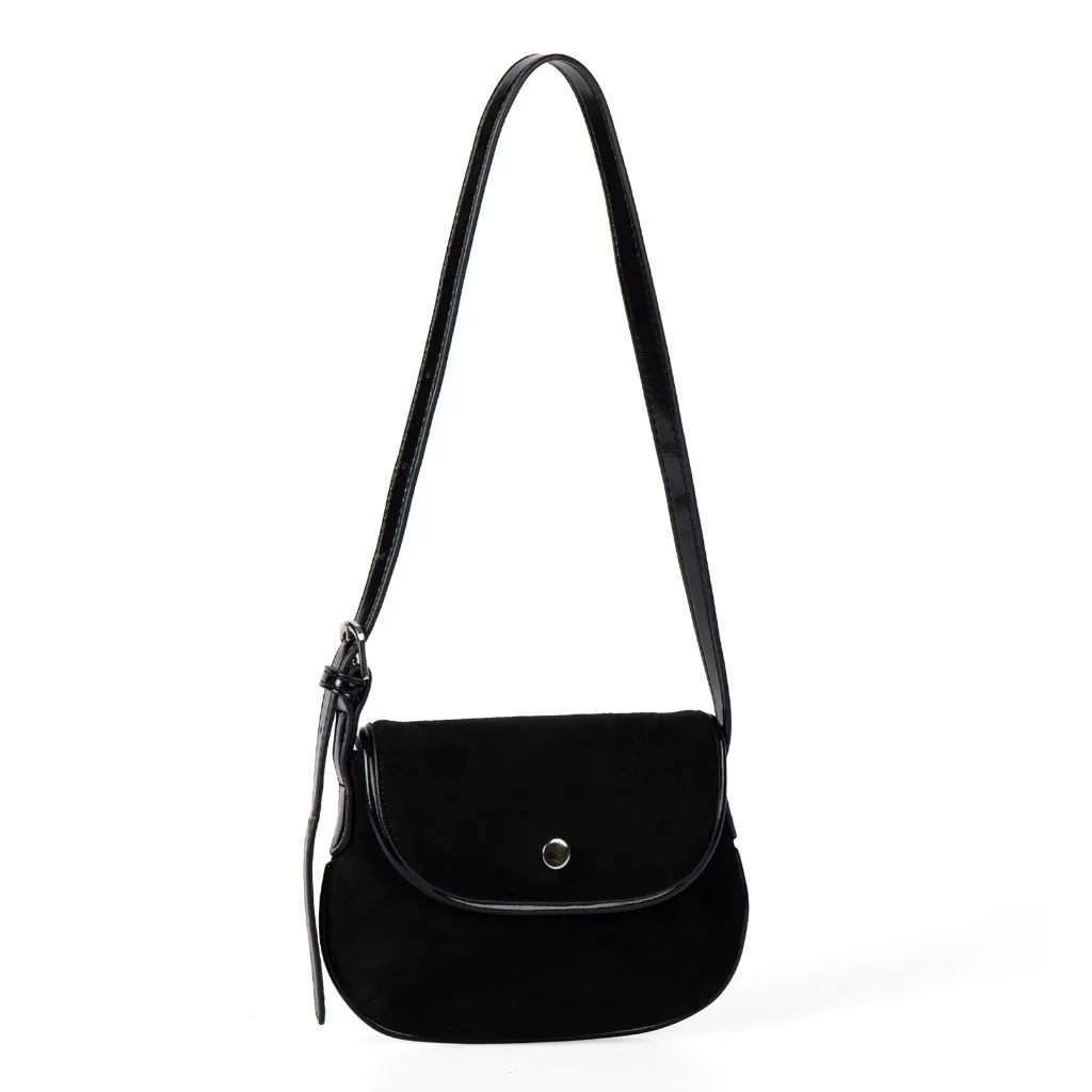 Retro Suedes Saddles Shoulder Bag Lightweight Underarm Purse For Women - Black