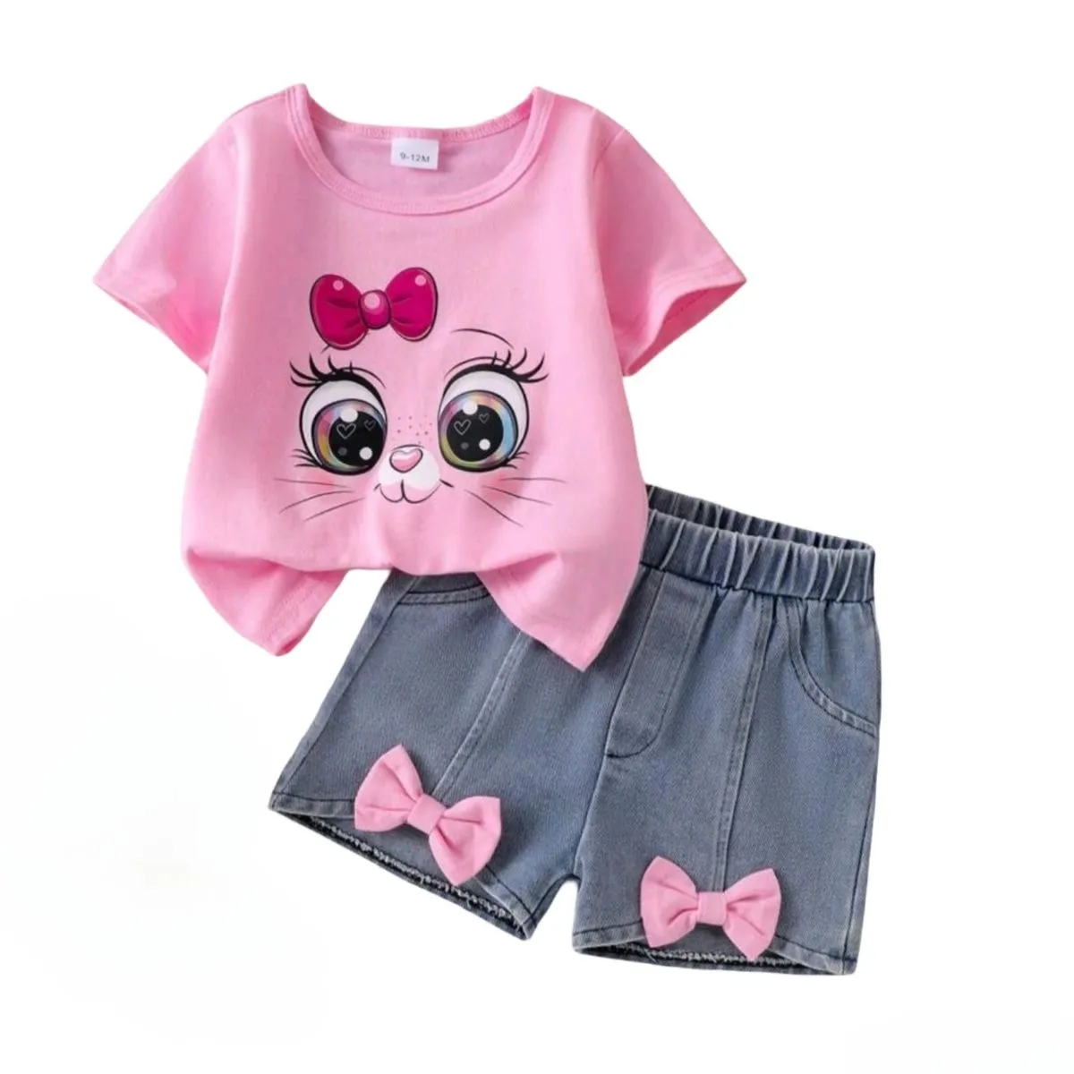 Girls 2pc Pink T-Shirt and Denim Shorts