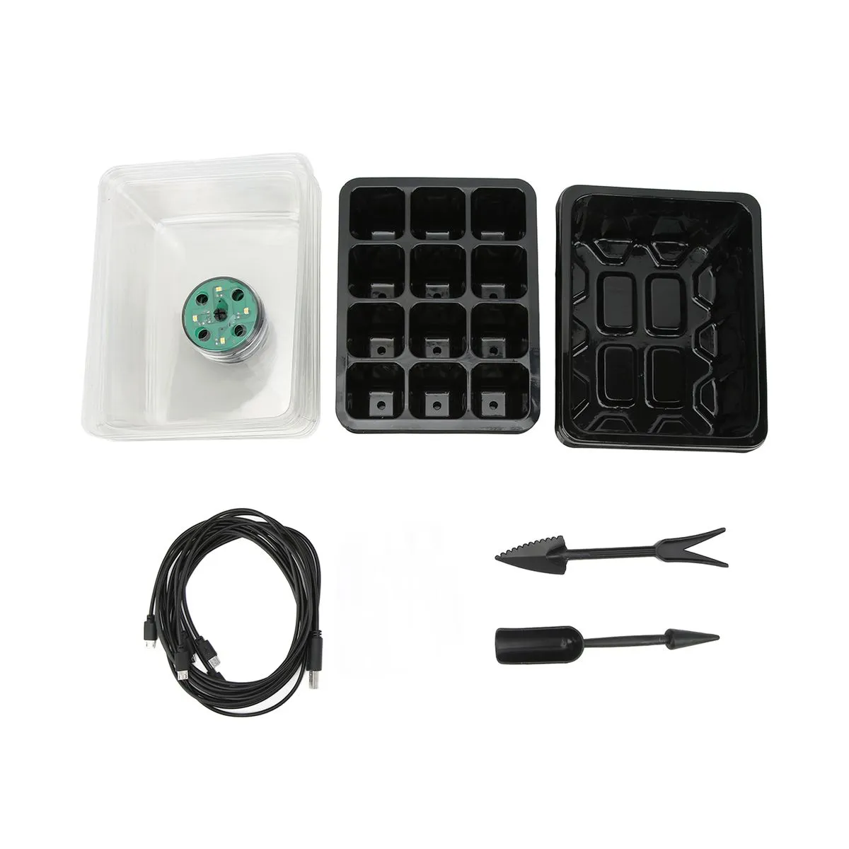 5 Pieces Seed Starter Tray With Transparent Lid And LED Light Black