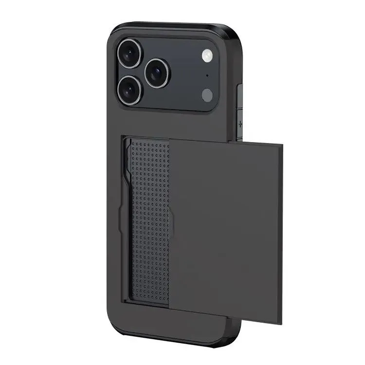 Shockproof Case with Built In Card Slot Compatible with iPhone 17 Pro - Black