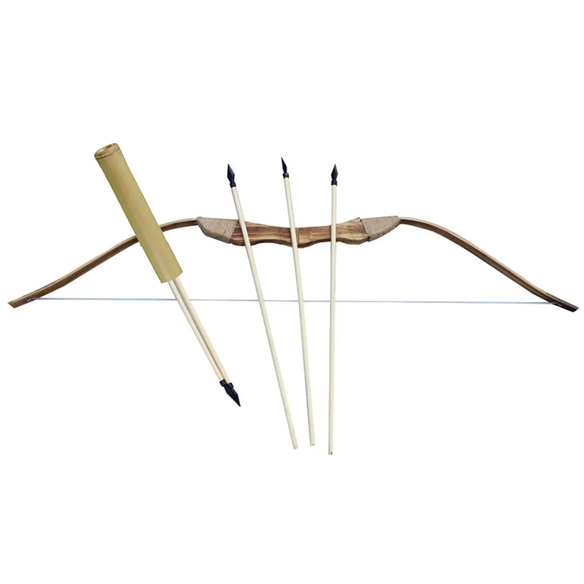 Youth wooden bow, designed for training, with quiver and 3 arrows