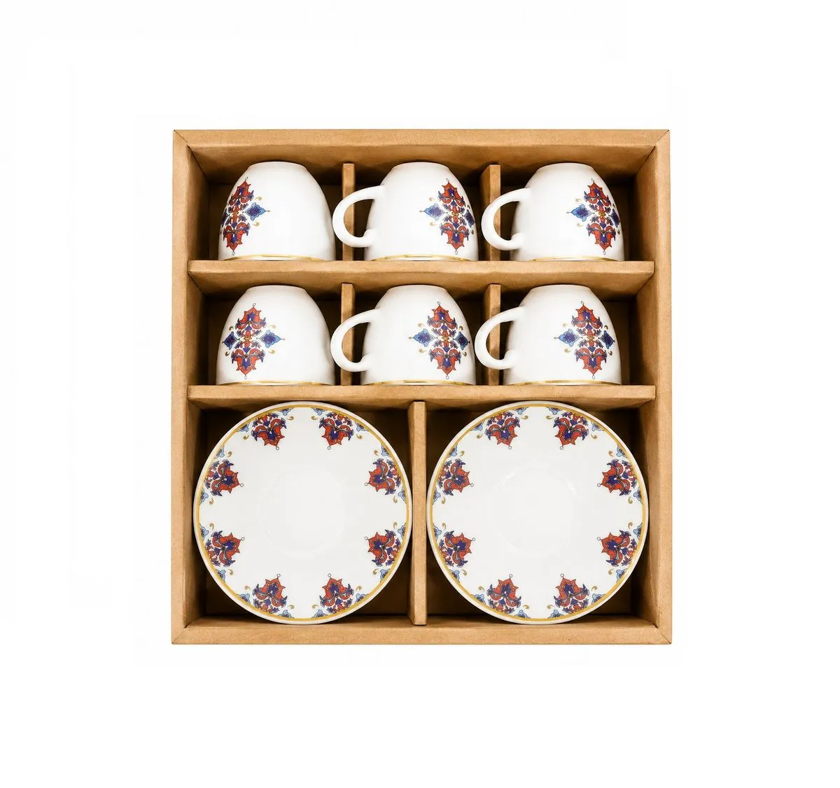 Boss 12-Piece Turkish Floral Porcelain Espresso Coffee Tea Cup & Saucer Set