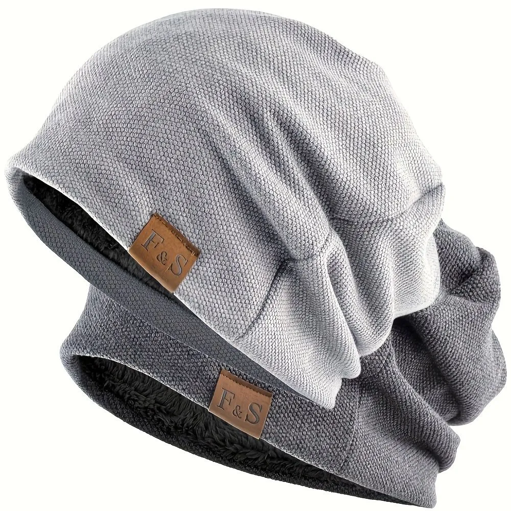 2 Pieces Beanies Soft Thick Warm Loose Knit with Snap Closure Breathable - Dark Gray + Light Gray