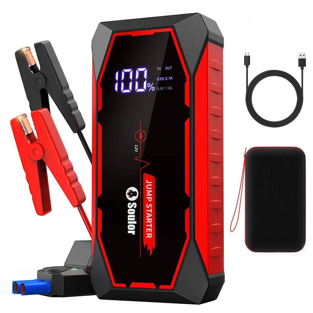 Soulor 12V Car Jump Starter With Power Bank - Red