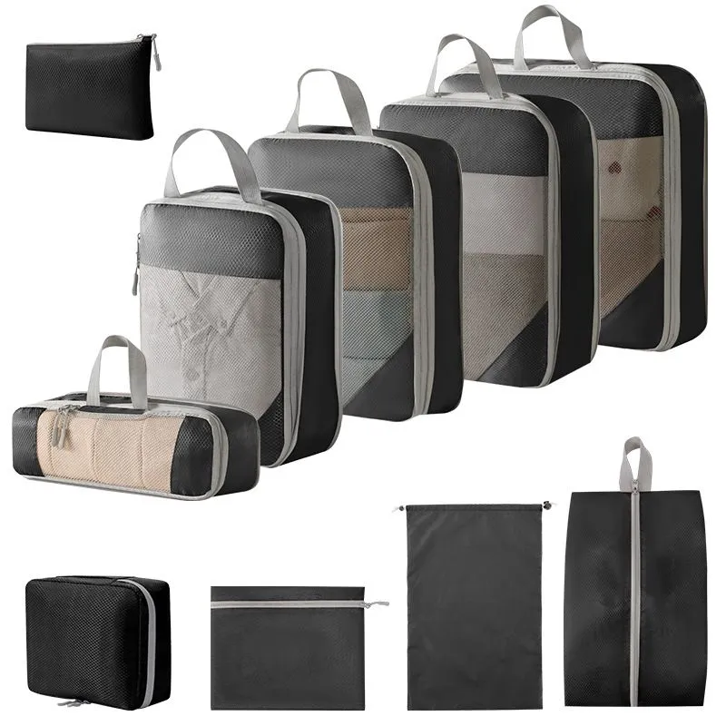 Mesh Luggage Storage Bags, Expandable Travel Packing Cubes, Set of 10