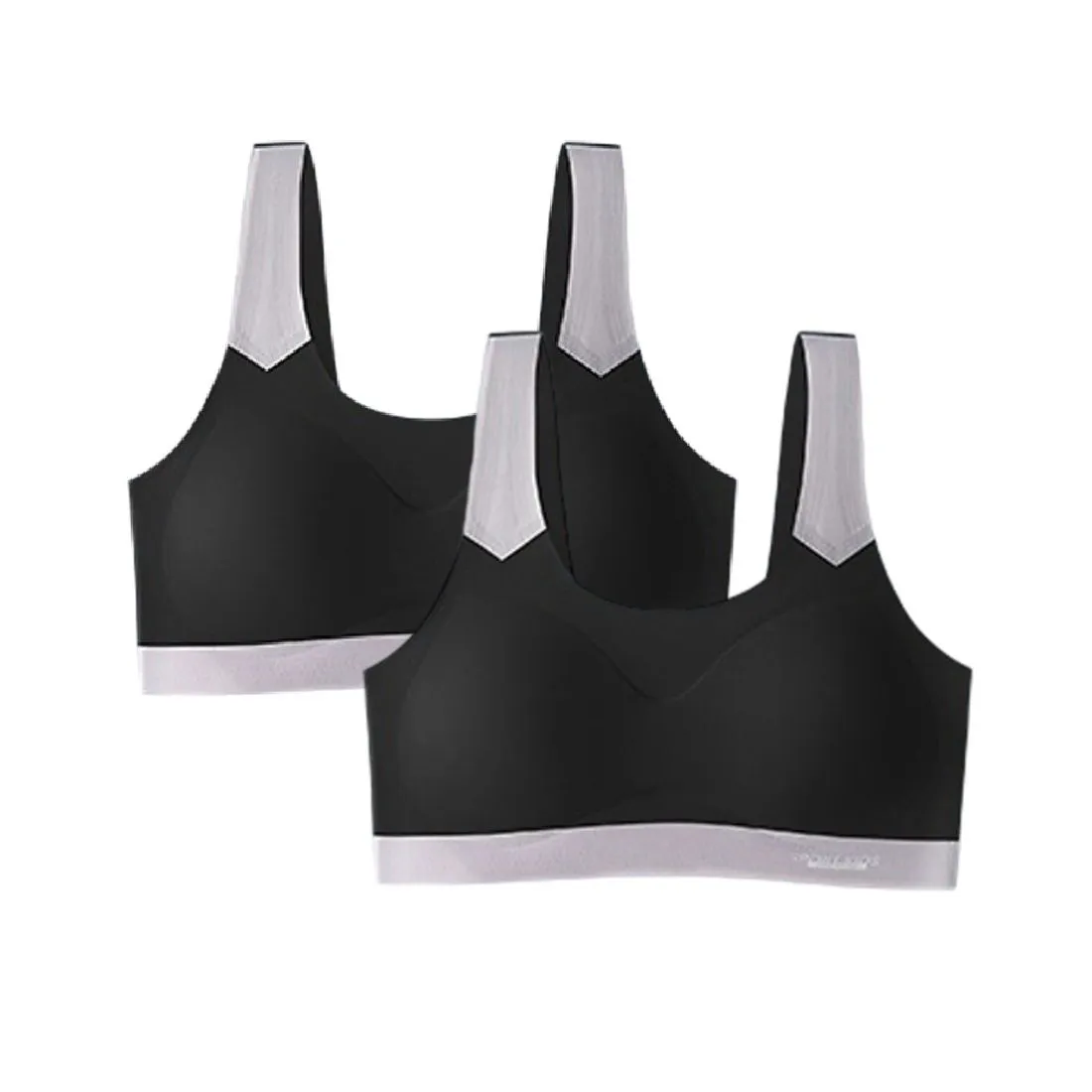 Teen Girls Seamless Wire-Free Ultra-soft Sports Bra - Size XXL, 2 Pack - Black-XXL