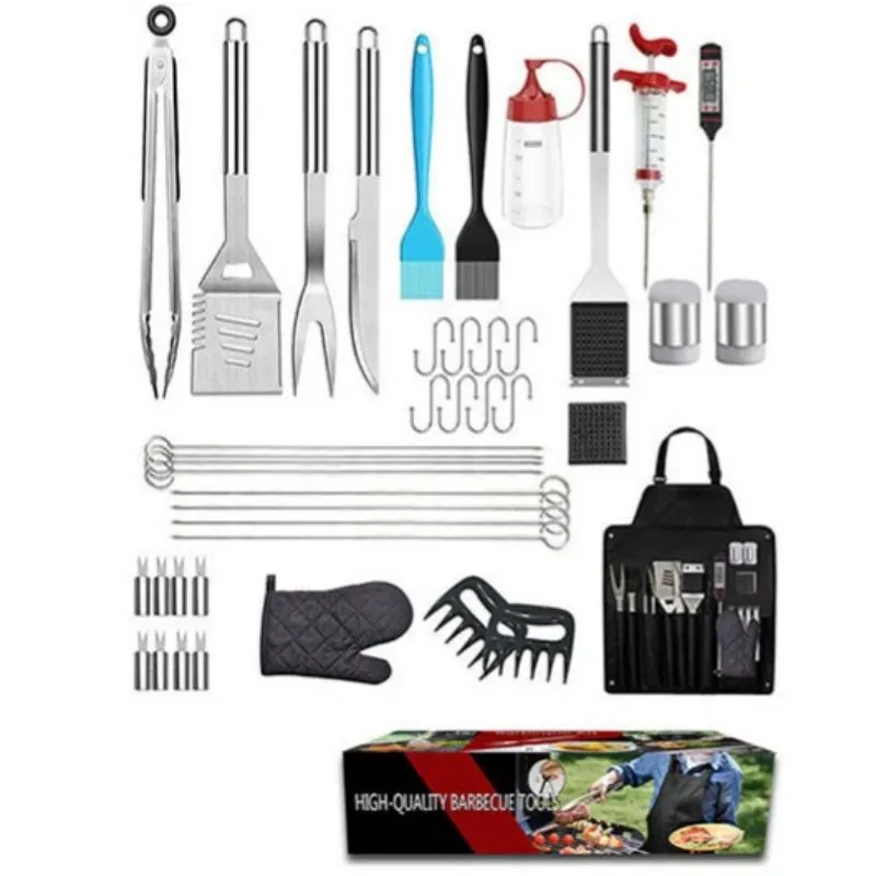 42Pcs Stainless Steel BBQ Tool Set with Apron, Complete Grilling Kit