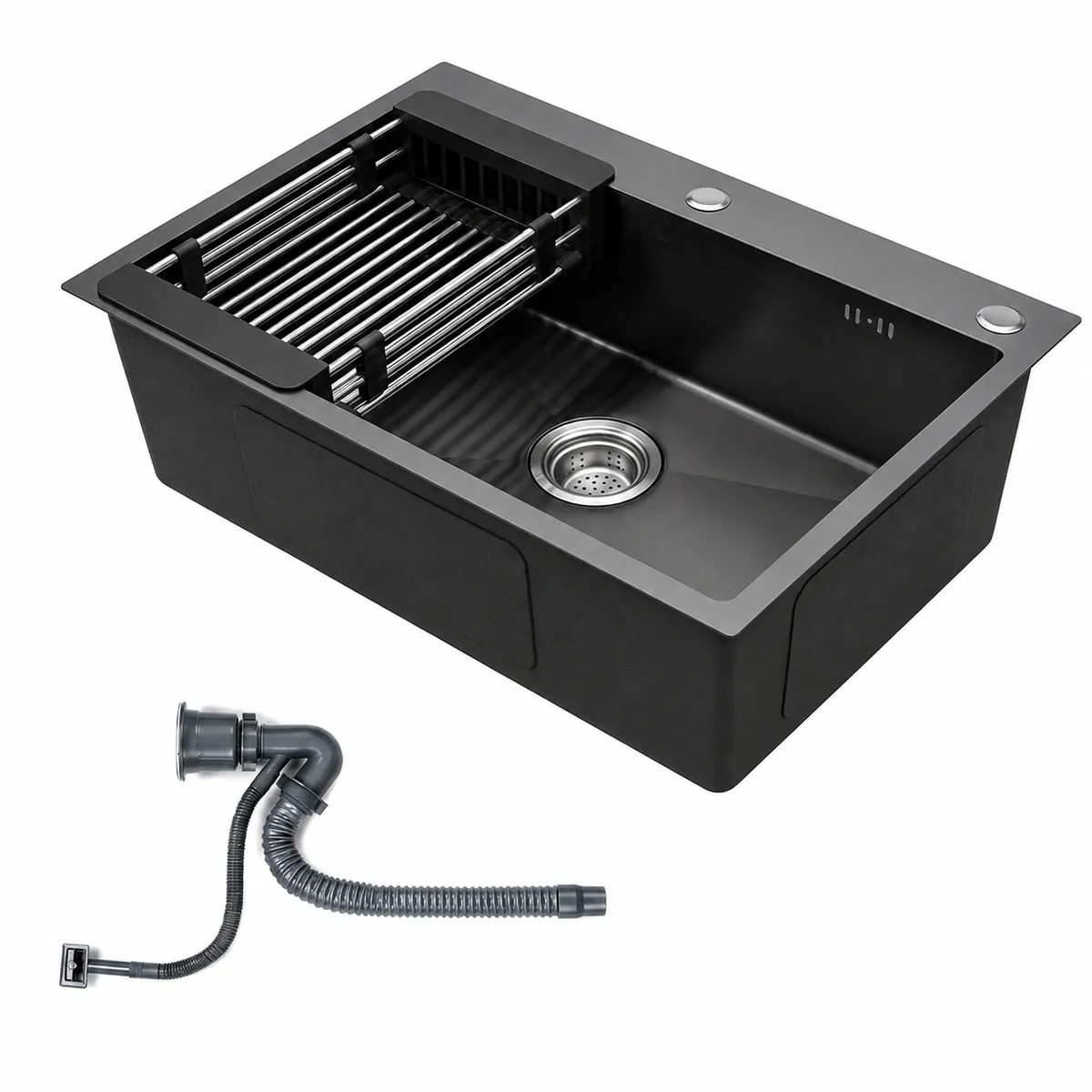 Stainless Steel Modern Single Bowl Kitchen Sink Basin-65x45x25cm