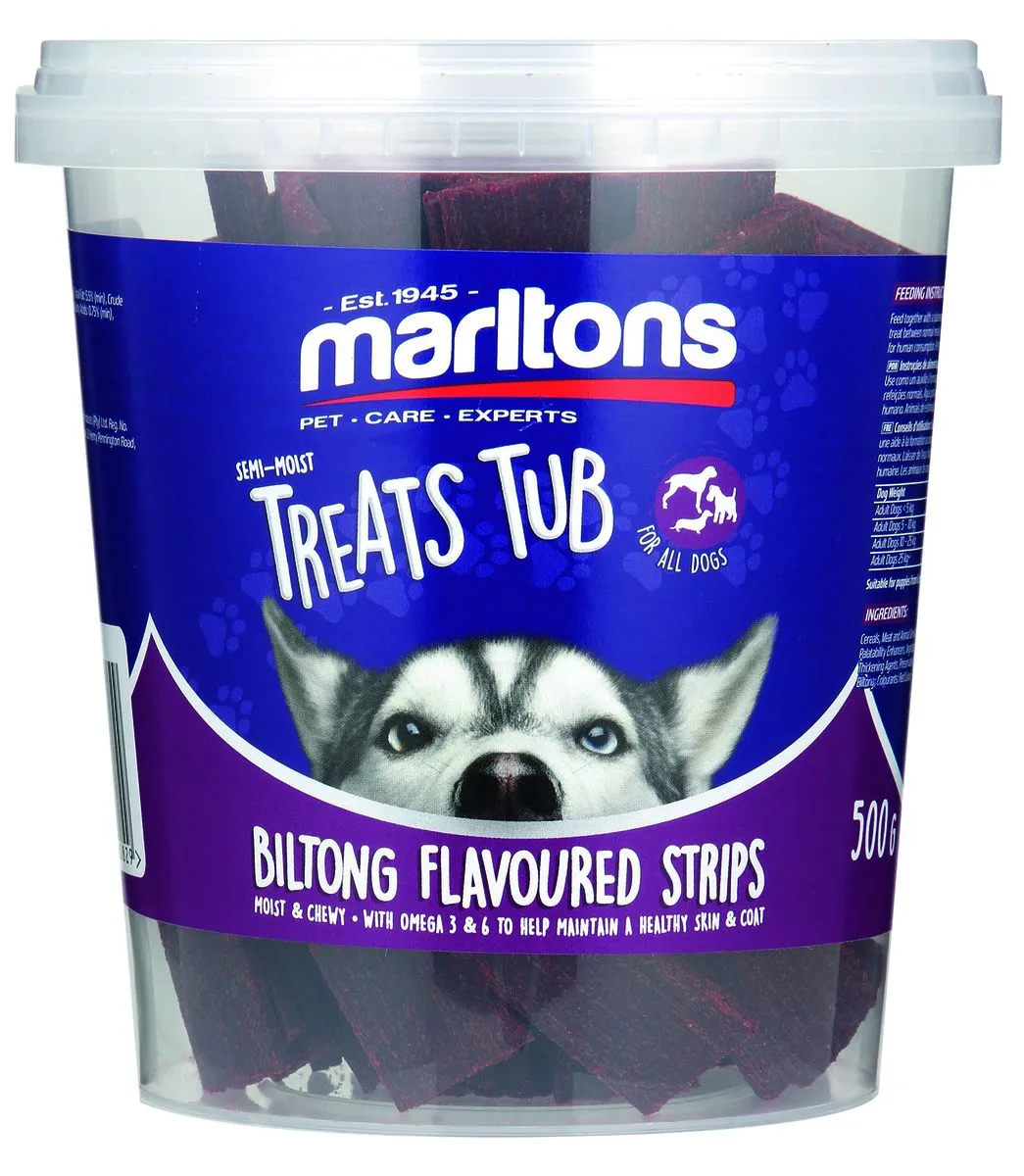 Marltons Semi Moist Biltong Strips Tub 500G