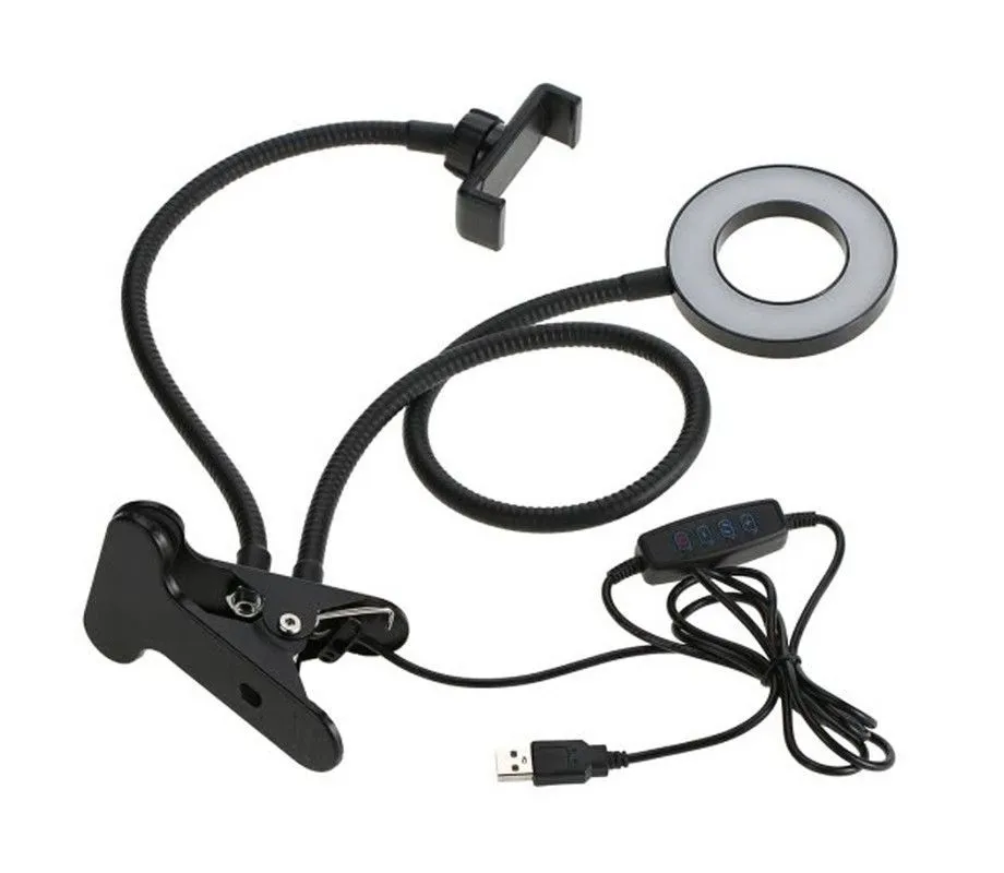 LED Ring Light 9cm - 3 Brightness Modes USB Powered Flexible Gooseneck