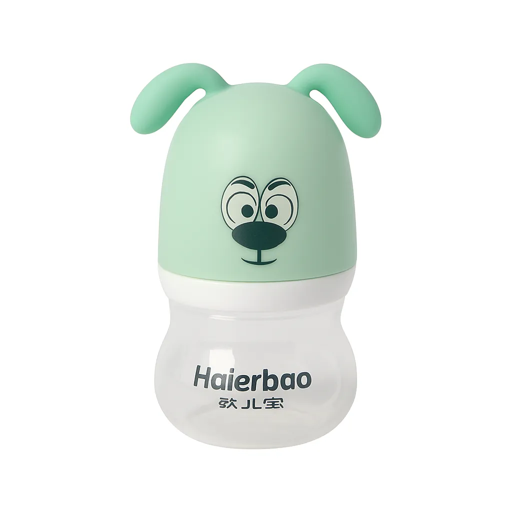 Haierbao Baby Bottle with Dog Cap - Green, Transparent