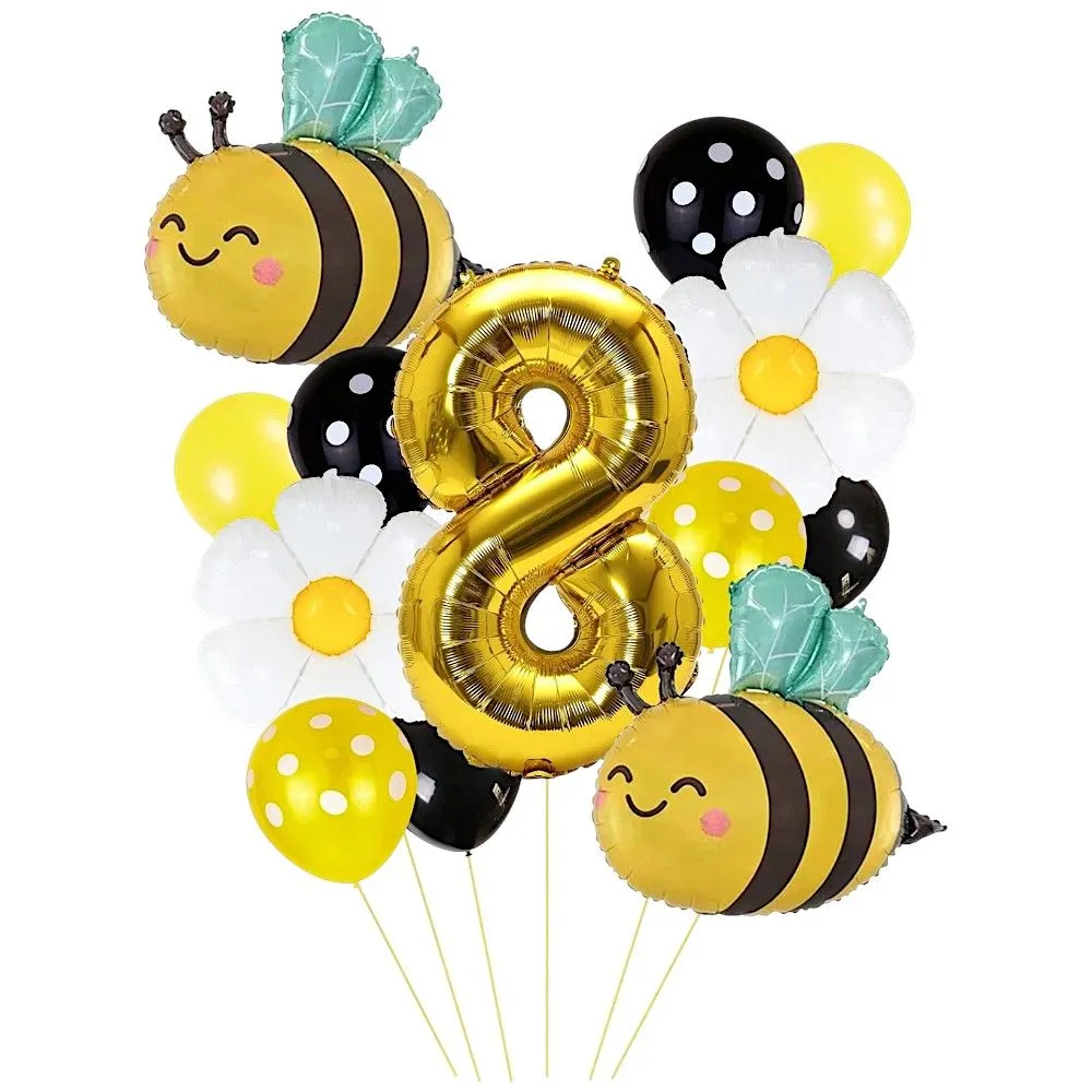 13 Piece Bumble Bee First Birthday Balloon Decoration Set - Number 8