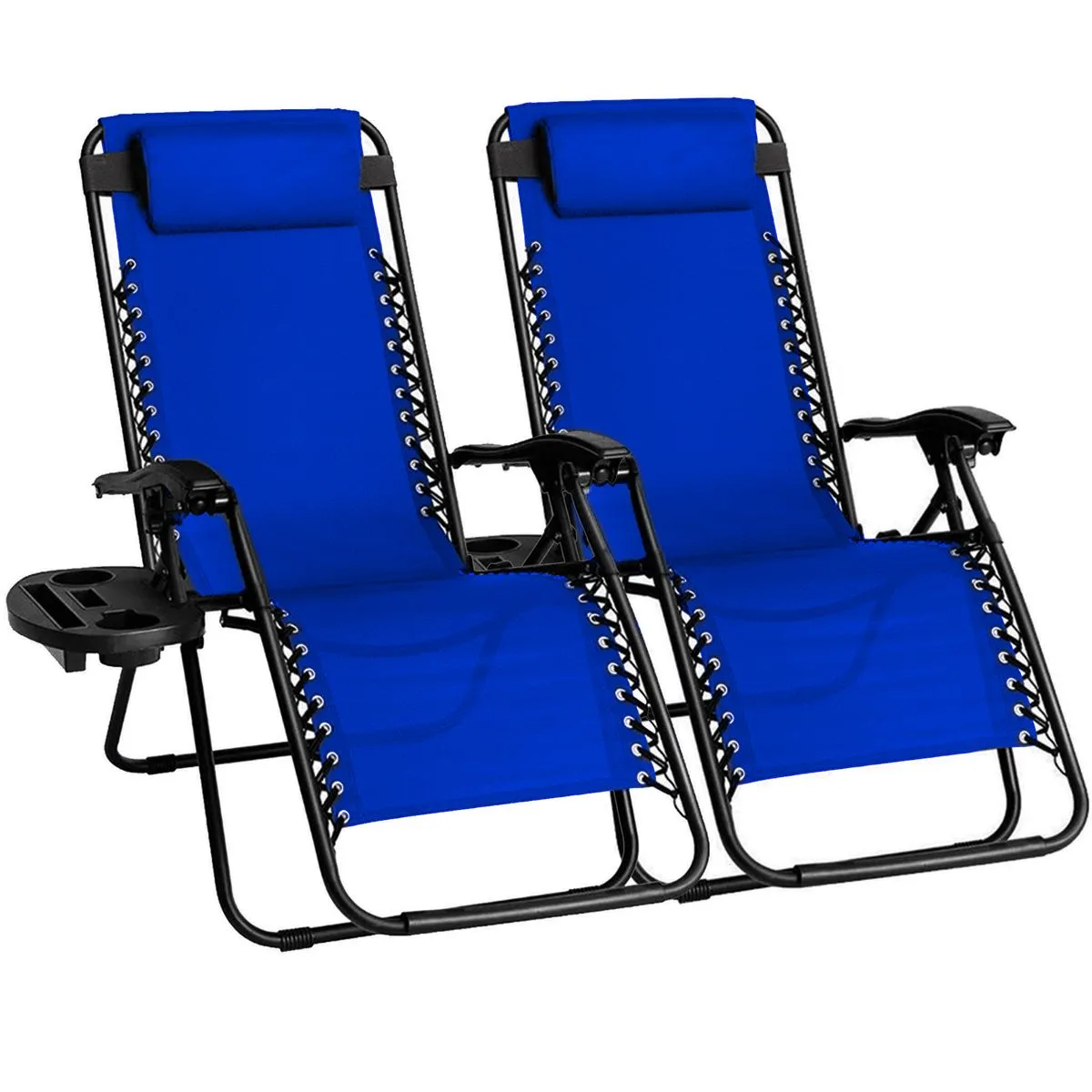 Reclining Loungers Folding Chairs Gravity Sun Recliners - Set of 2 - Blue