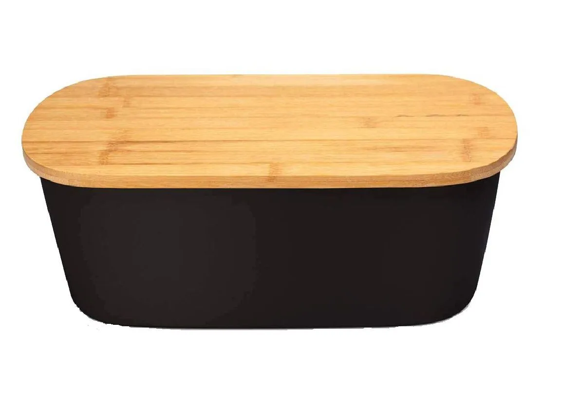 2 in 1 Bamboo Bread Bin and Wooden Cutting Board - HB - Black