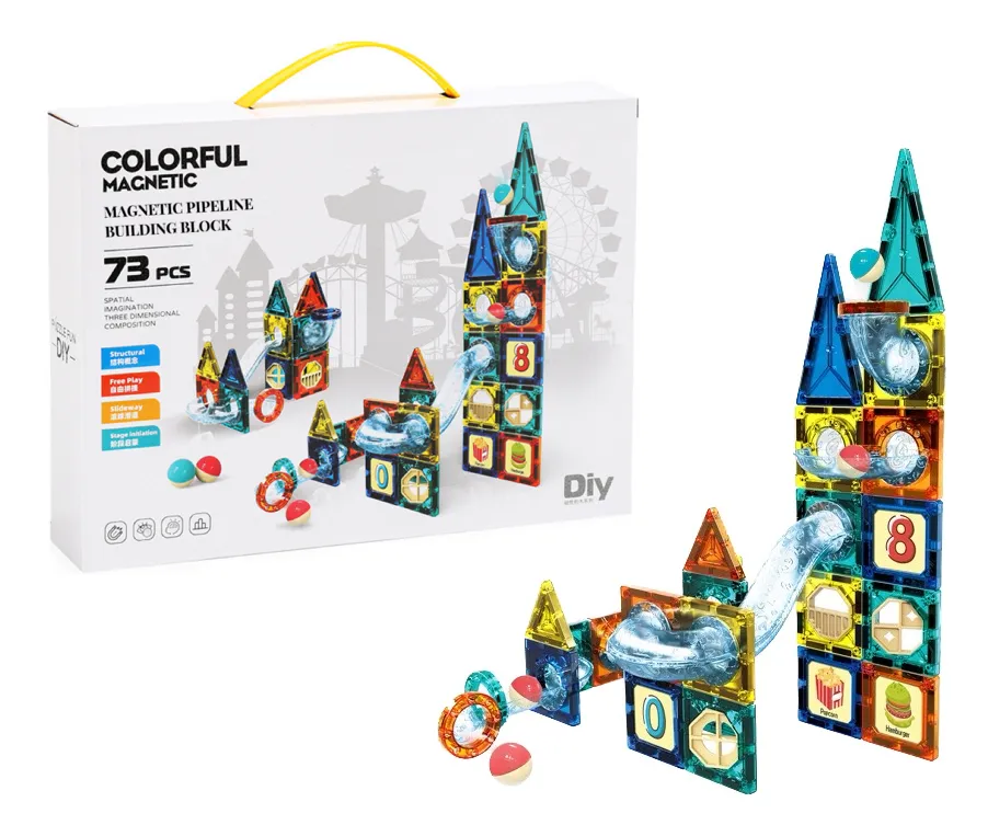 73 Pcs Magnetic Pipeline Tiles Magic Blocks 3D STEM Stacking Toys