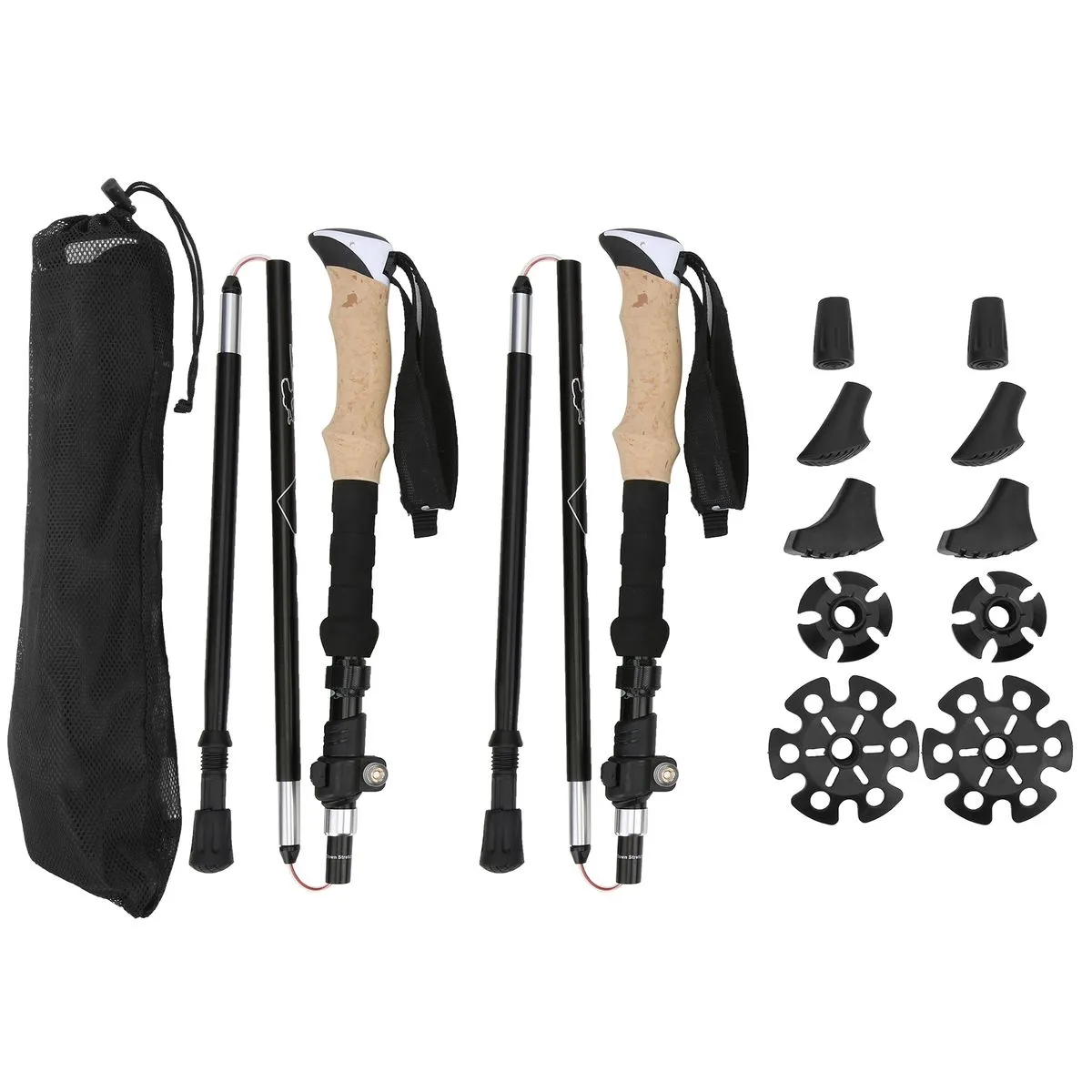 2 Pieces black aluminium hiking poles