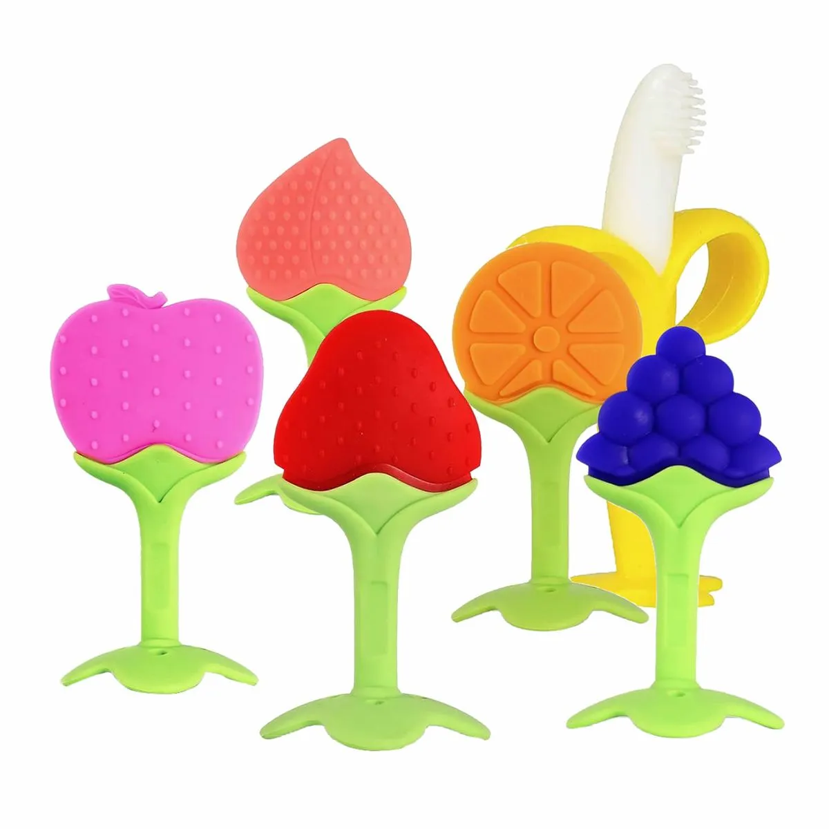 6Pcs Silicone Baby Teething Toys, Soft Fruit Teething Toys