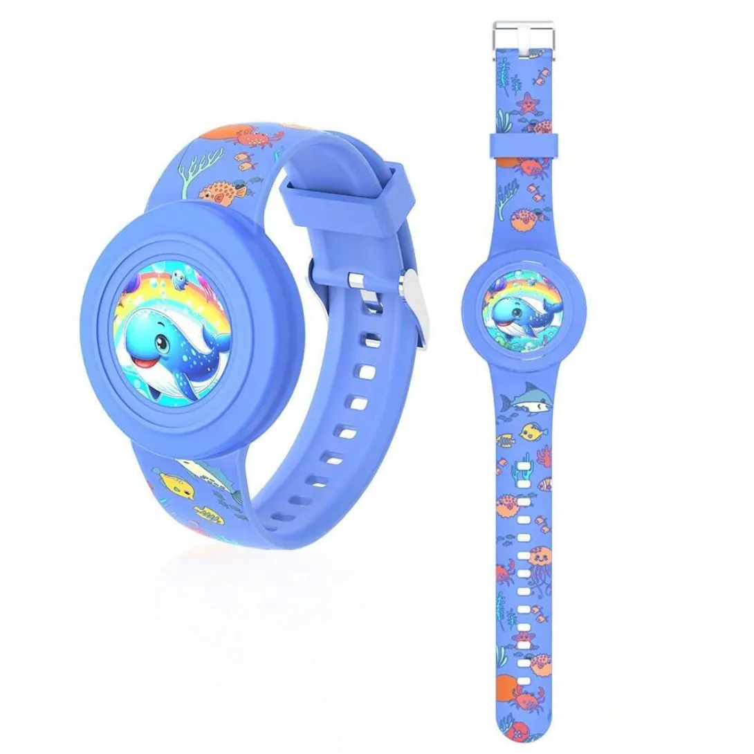 Children's AirTag Bracelet Strap - Silicone Waterproof Cartoon Band - Light blue whale