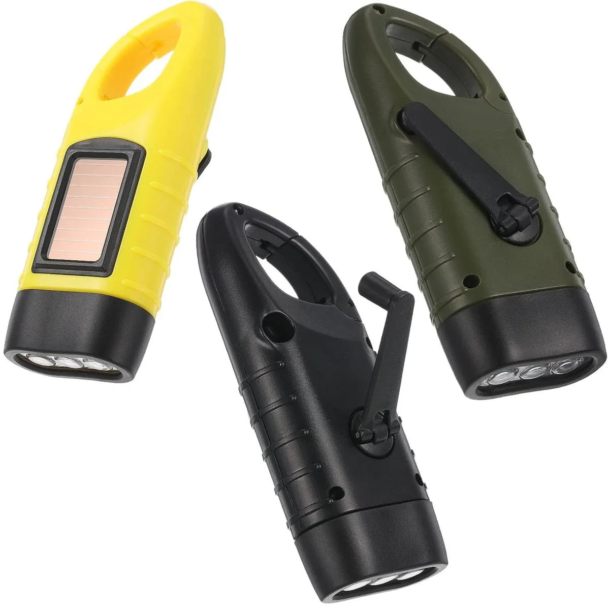 3PCS Hand Crank Solar Powered Flashlight Emergency Rechargeable LED Torch