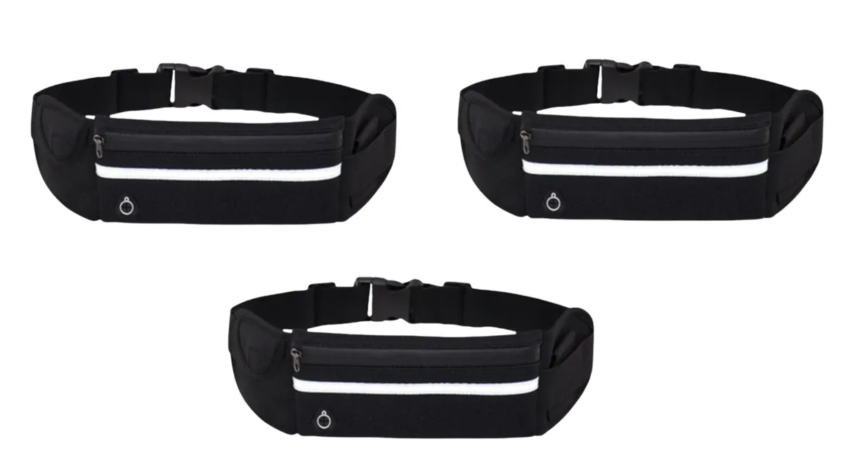 3 Pack - Waist Running Belt Bag Fanny Pack - Black
